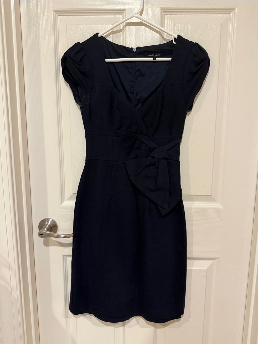 Nanette Lepore Navy Faux-Wrap Sheath Dress with Side Bow